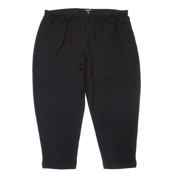 NWT Eileen Fisher System Silk Georgette in Black Side Slit Slouchy Taper Pant 3X